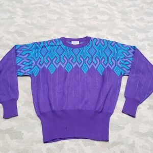 Vintage Meister Sweater Womens Large Purple Ski Pullover Long Sleeve Geometric